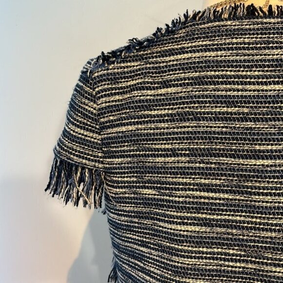 424 Fifth Lord&Taylor blue/white tweed fringe short sleeve jacket/blazer size 6 - Picture 5 of 11
